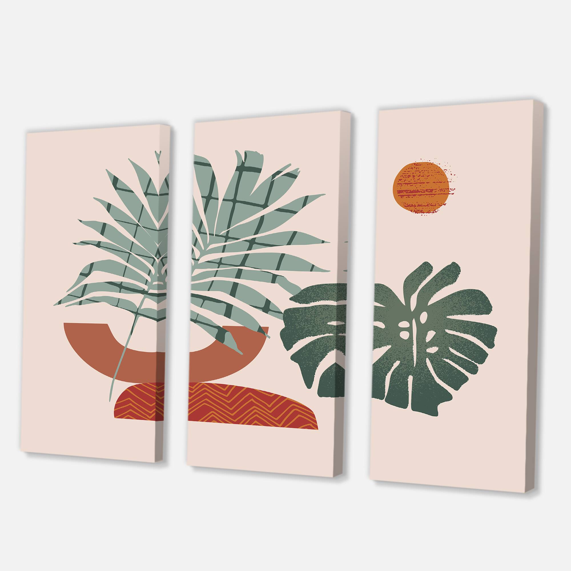 Designart - Moon & Sun Shapes In Retro Green & Terracotta Tone